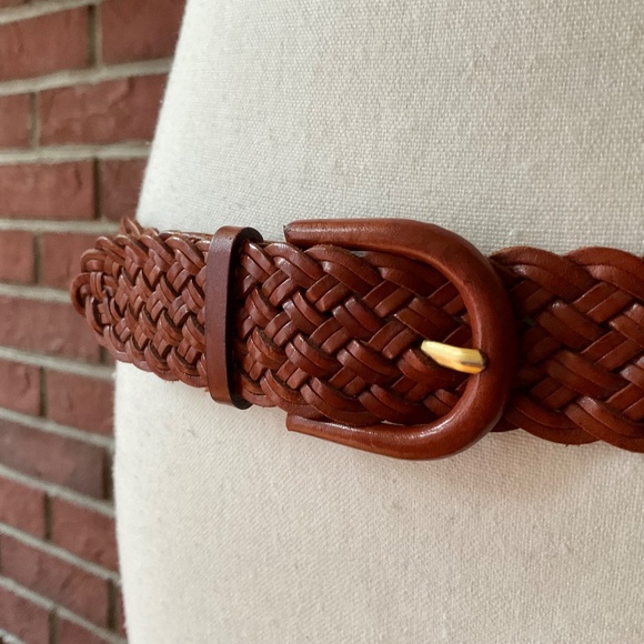 Talbots Vintage 90s Brown Woven Leather Braided Boho Western Adjustable Belt M - Picture 3 of 12